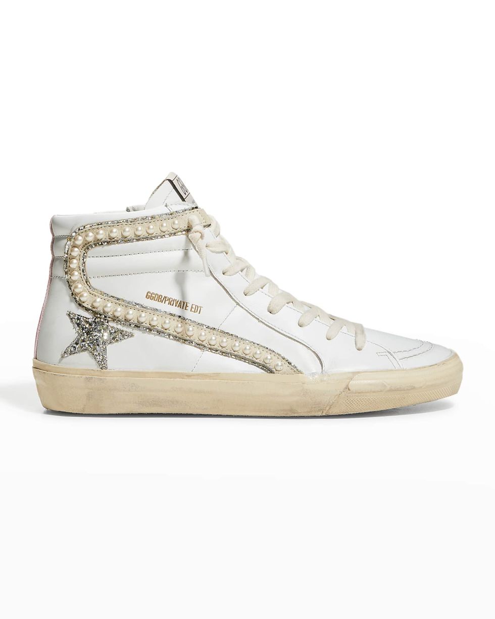 Slide Mid-Top Glitter Pearly-Stud Sneakers