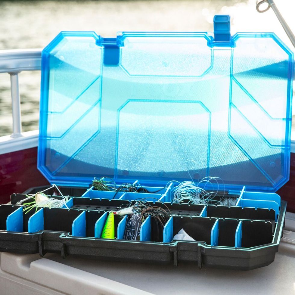 Angled Fishing Tackle Box Storage System w/ 3 Utility Boxes