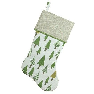 Green and White Christmas Stocking with Flax Cuff