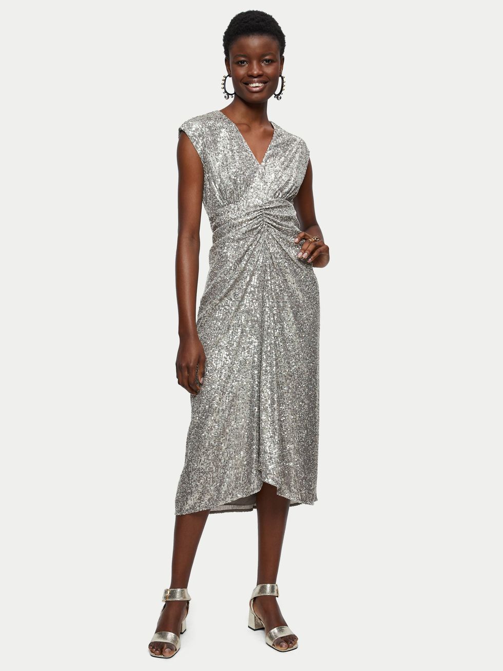 Sequin Ruched Midi Dress