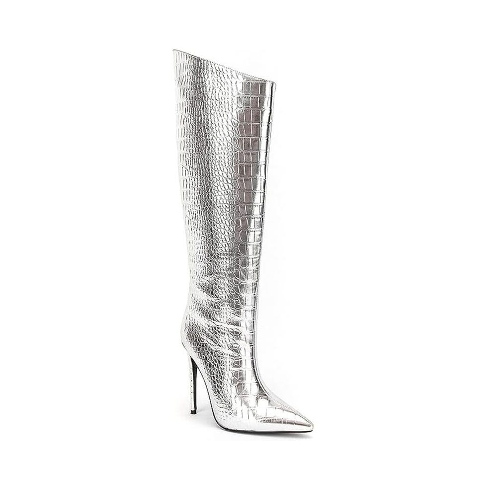 Silver Knee High Boots