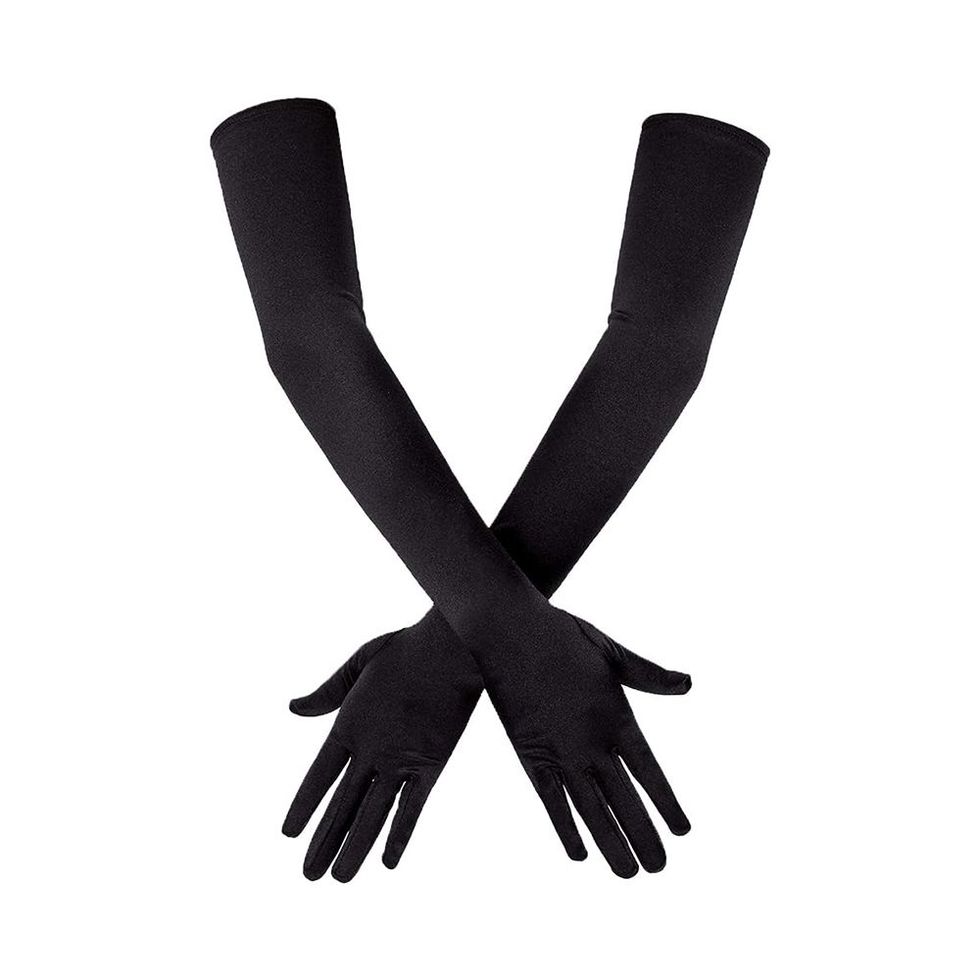 Long Black Elbow Satin Gloves
