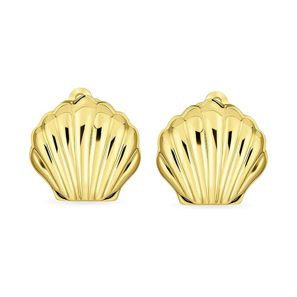 Carved Seashell Shaped Nautical Clip On Earrings  