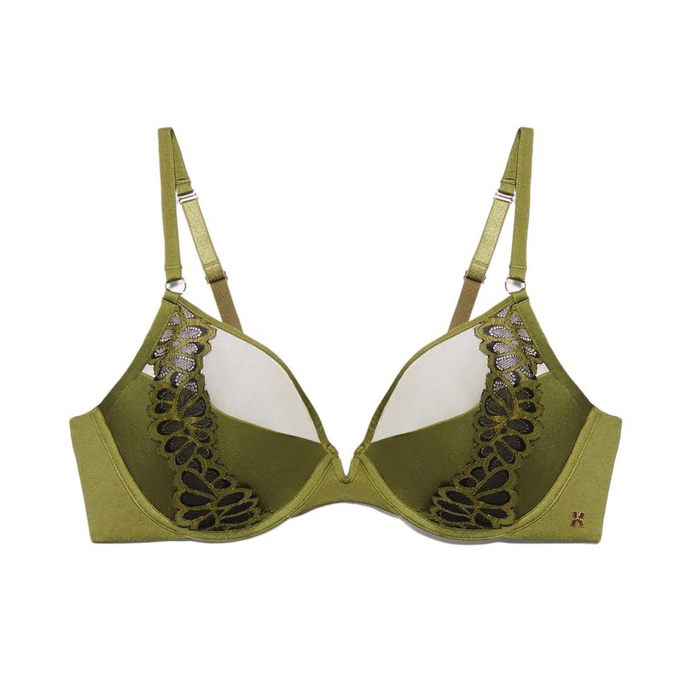 Not Sorry Microfiber and Lace Half Cup Bra in Green  