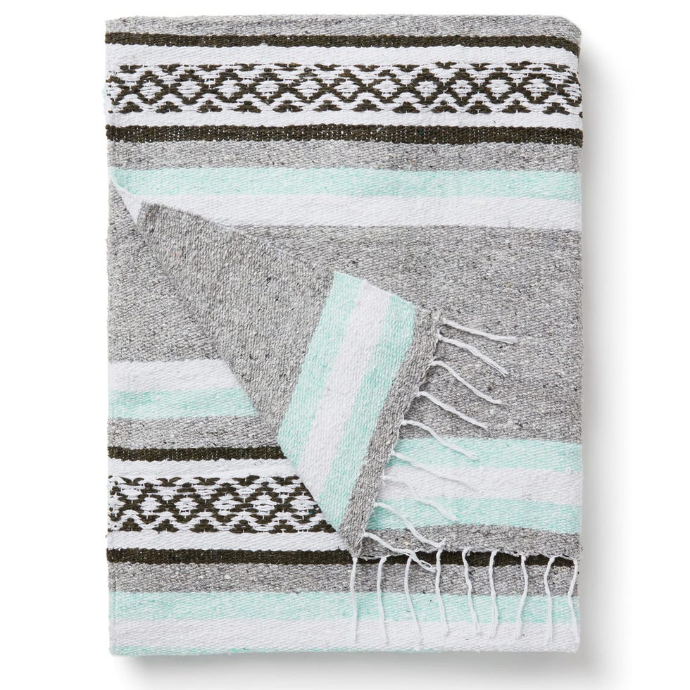 Teal and Gray Mexican Blanket 