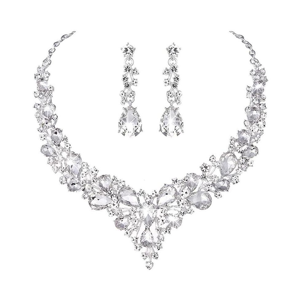 Bridal Austrian Crystal Necklace and Earrings Jewelry Set  