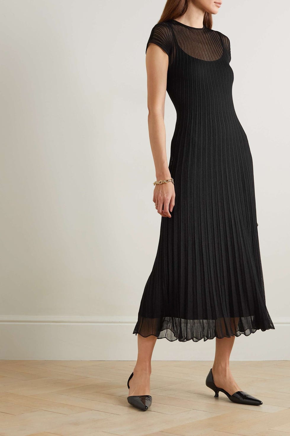 Pointelle-knit pleated midi dress Pointelle-knit pleated midi dress