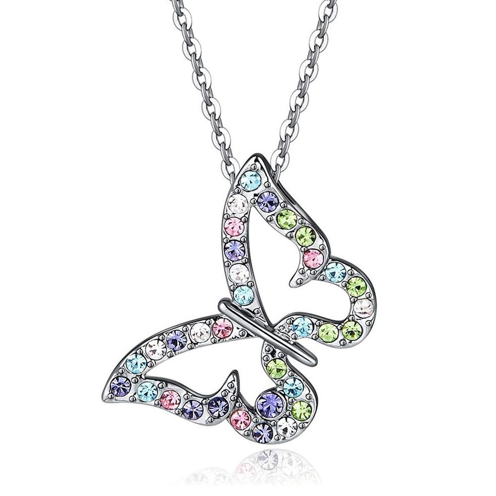 Butterfly Multi-Color Crystal Charm Pendant Necklace  