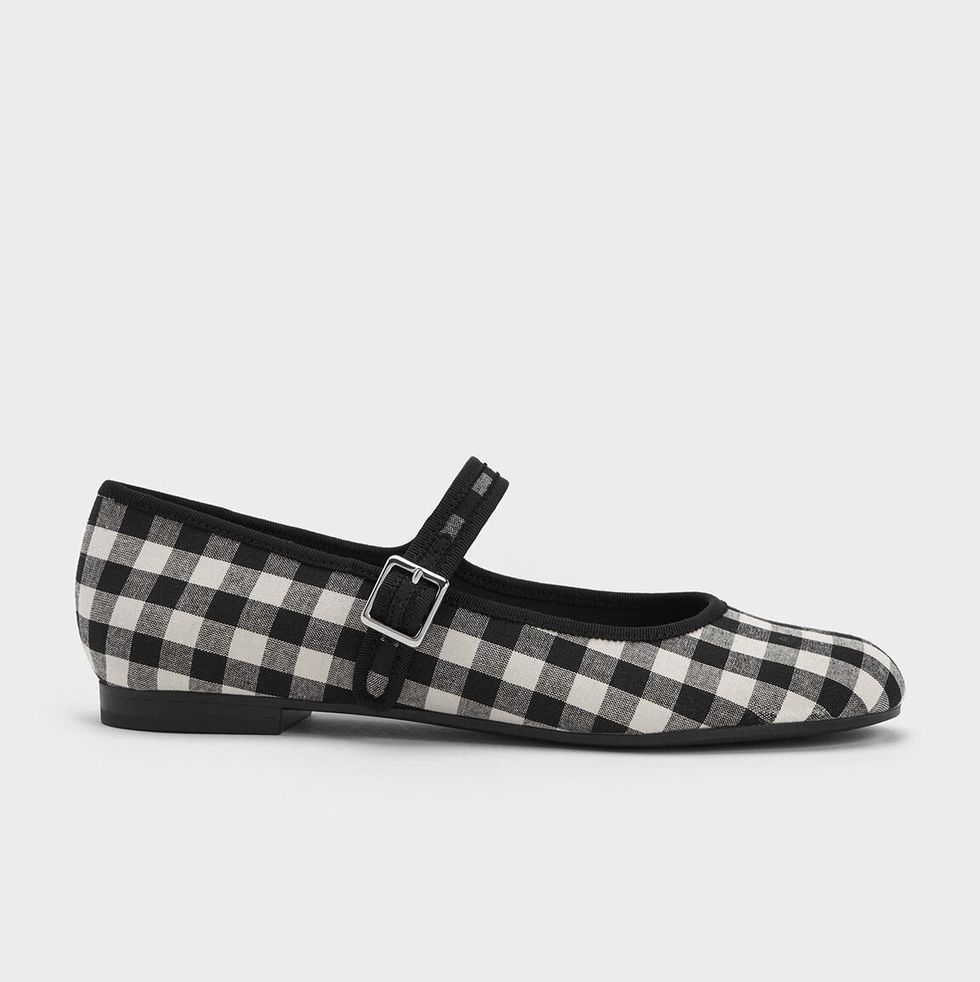 Checkered Buckled Mary Jane Flats