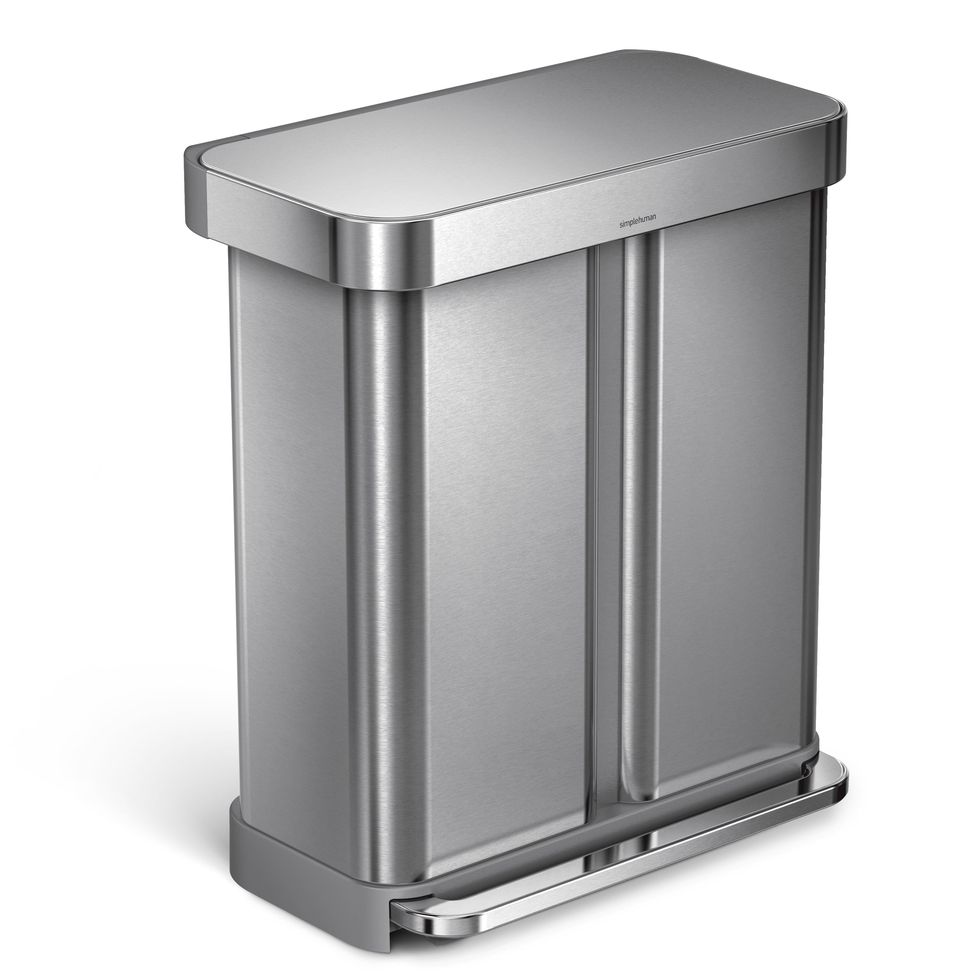 RUBBERMAID COMMERCIAL PRODUCTS Trash Can: Stainless Steel, Flat with Top  Opening Top, Silver, Smooth