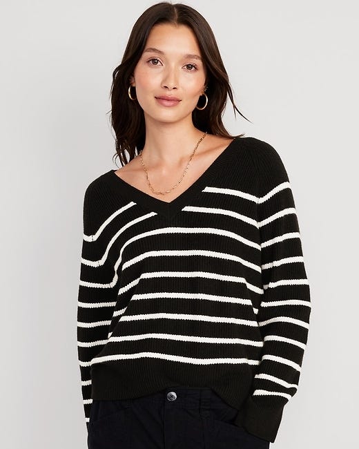 V-Neck Striped Sweater for Women