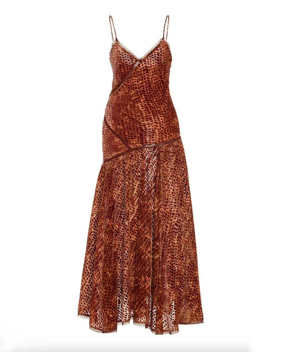 Elodie Bias-Cut Burnout Velvet Maxi Dress