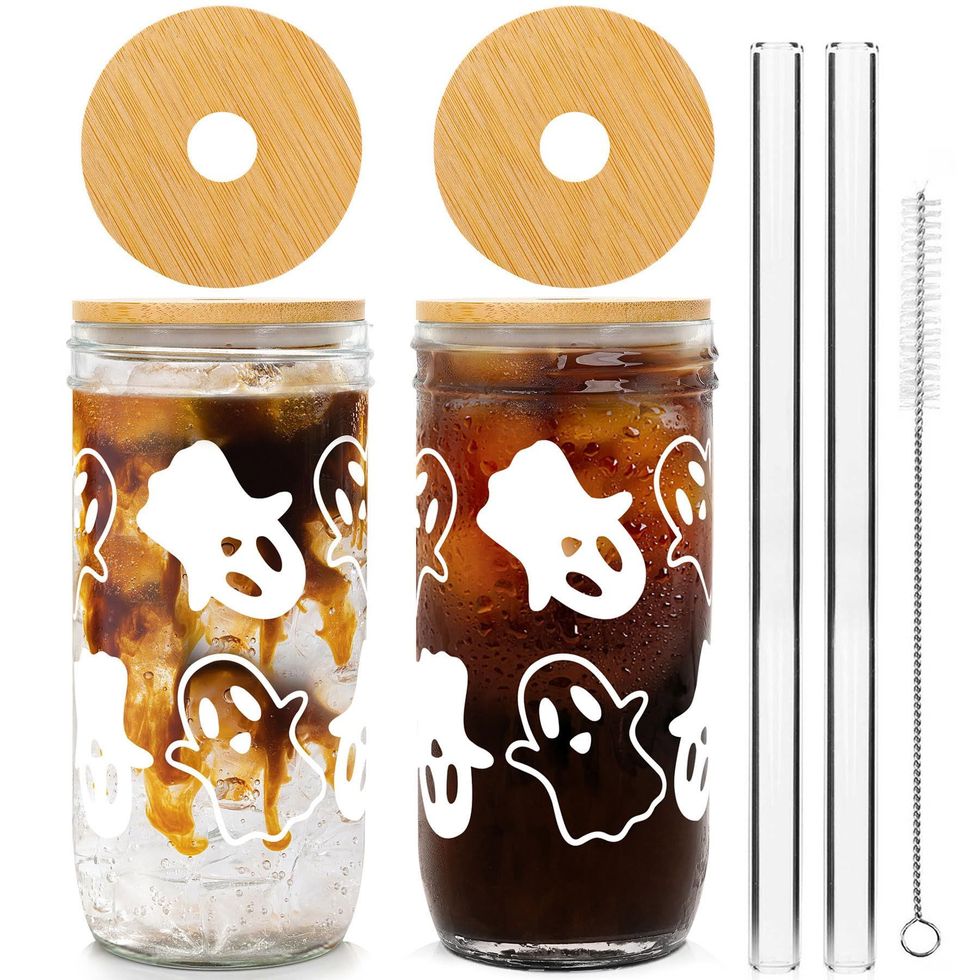 NUOLUX Mason Jar Jars Glass Drinking Straw Lids Cups Mug Coffee