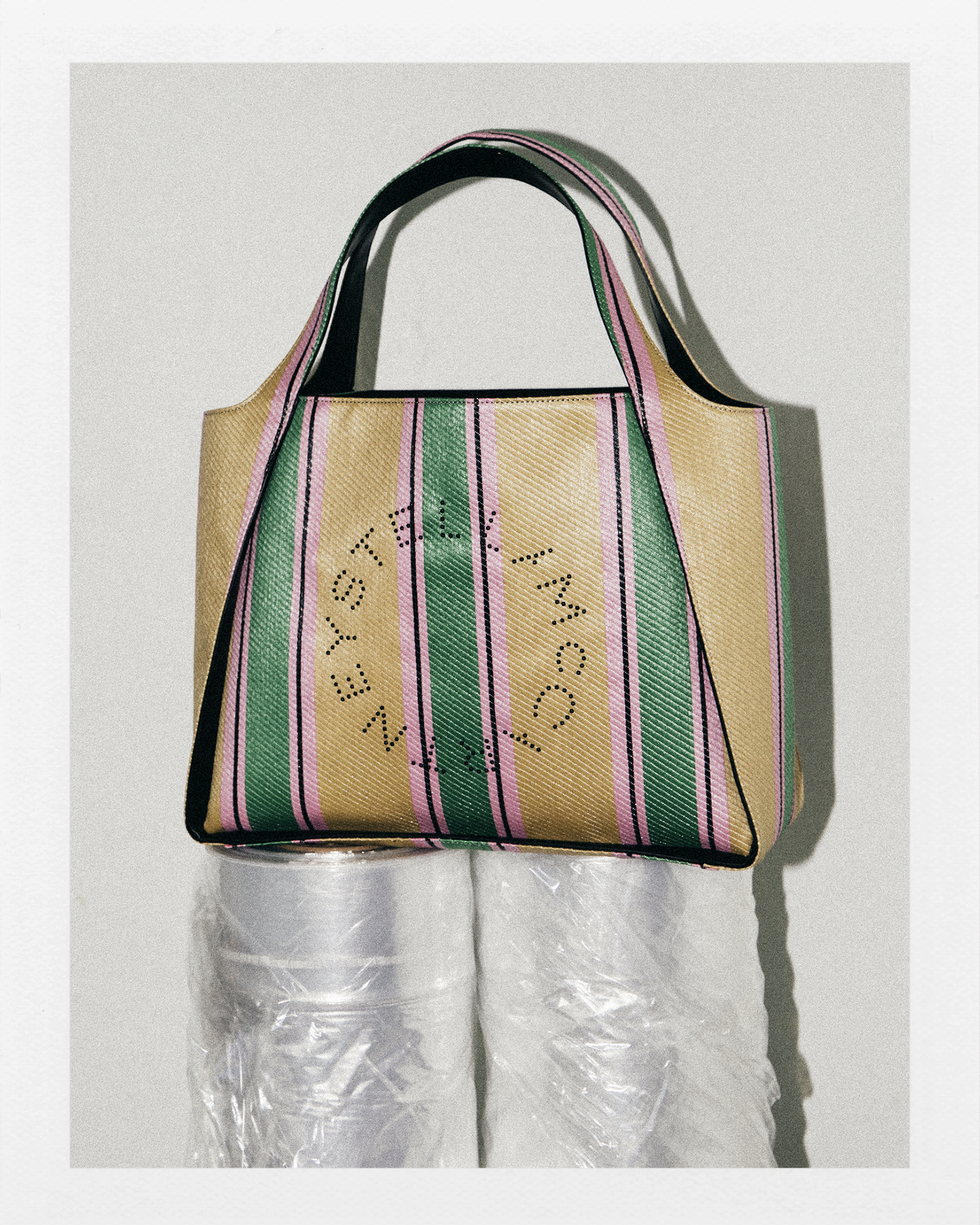  Stella Logo Striped Raffia Tote Bag