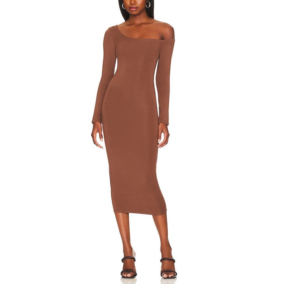 Off Shoulder Dress in Brown 