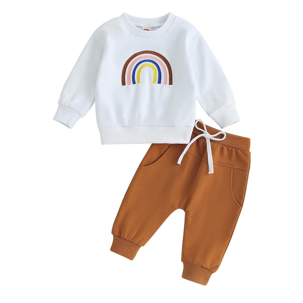 Rainbow Embroidery Sweatshirt and Pants Set