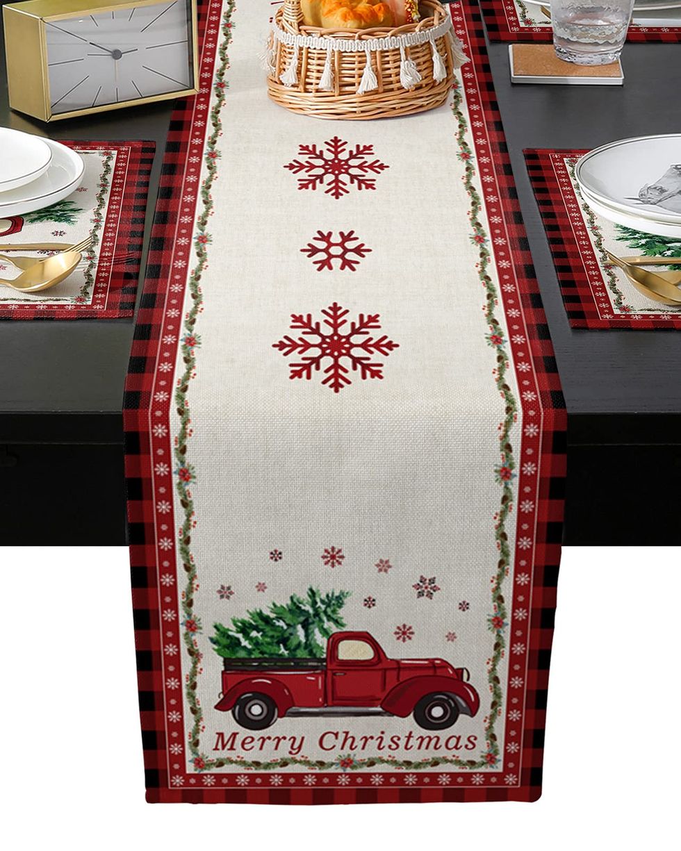 Merry Christmas Red Truck Table Runner