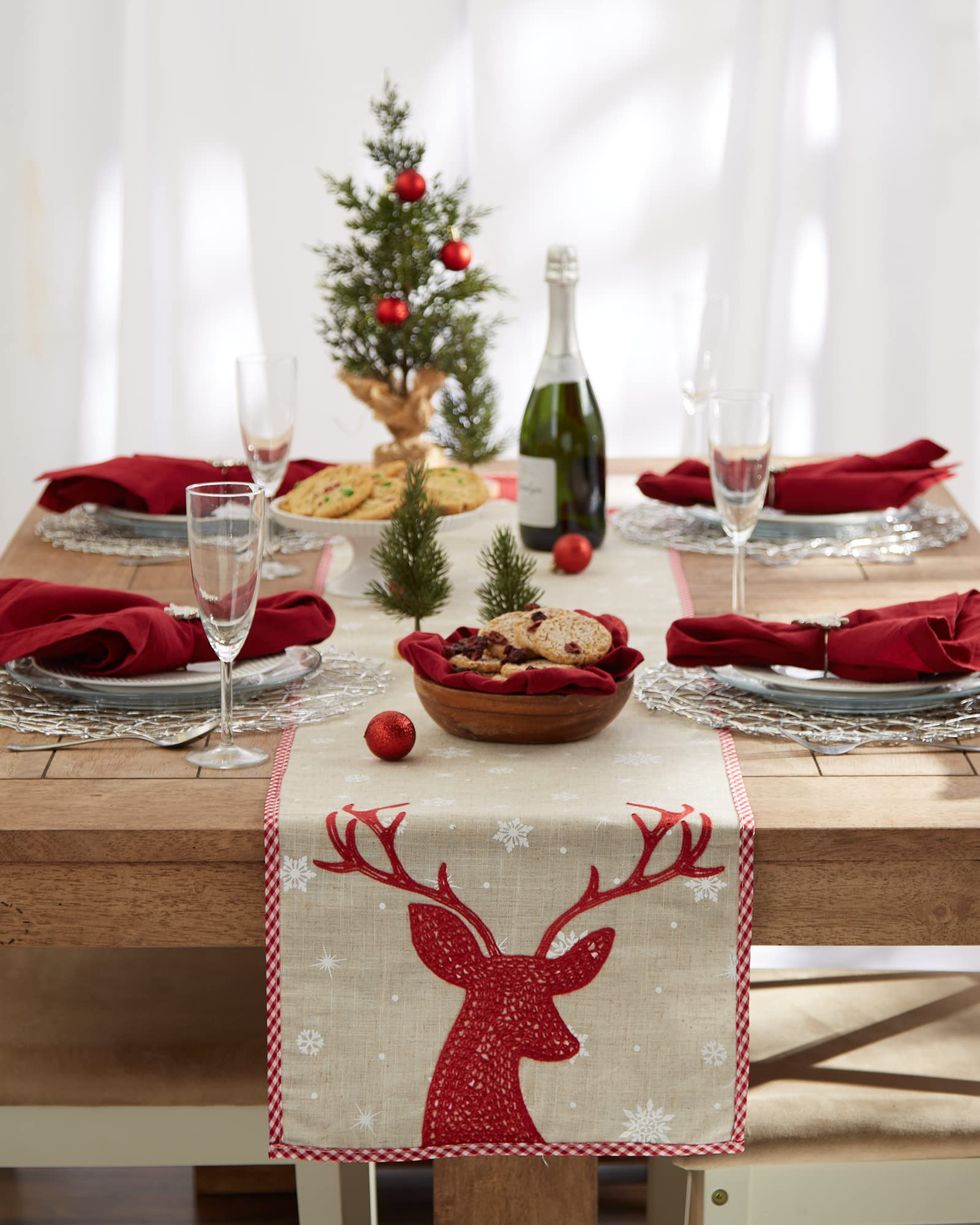 Red Reindeer and Snowflakes Table Runner