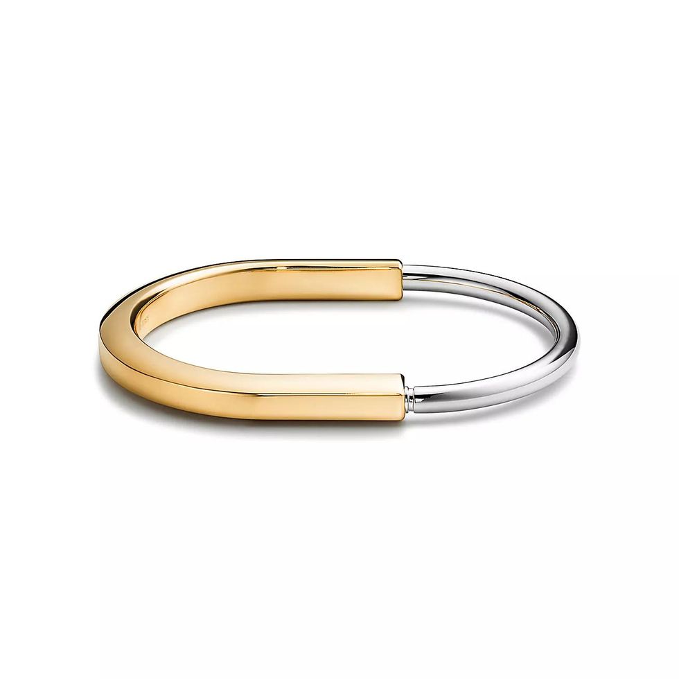 Lock Bangle in Yellow and White Gold