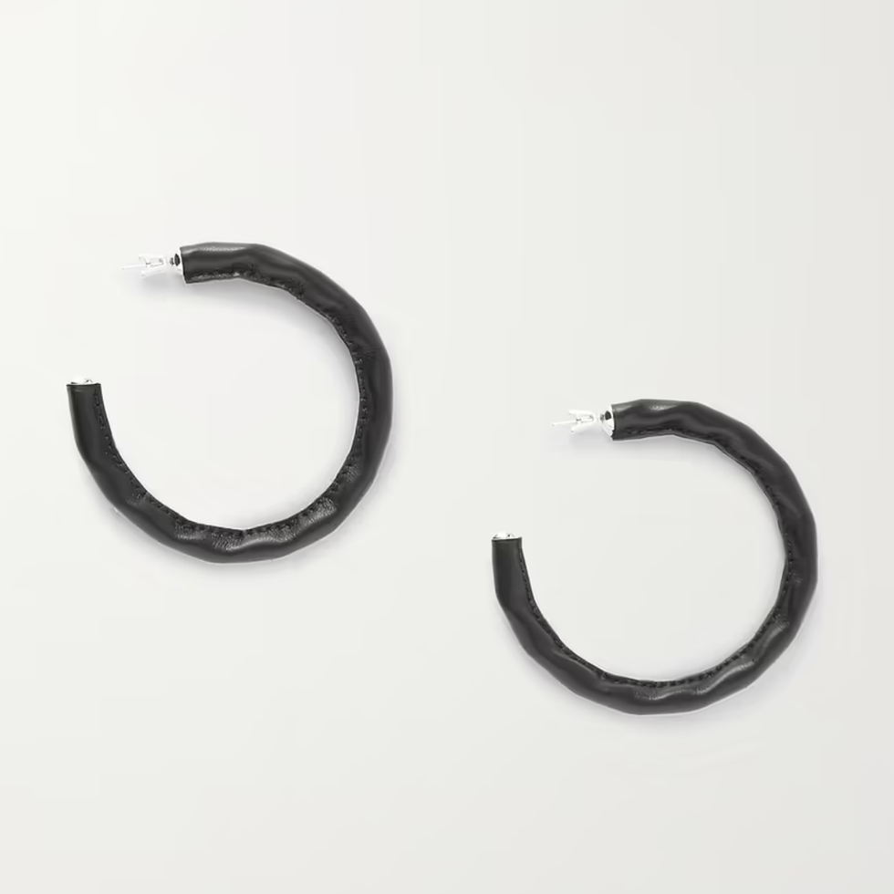 Twisted Leather and Silver-Tone Hoop Earrings