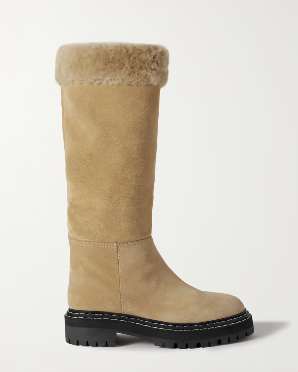 Shearling-Trimmed Suede Knee Boots