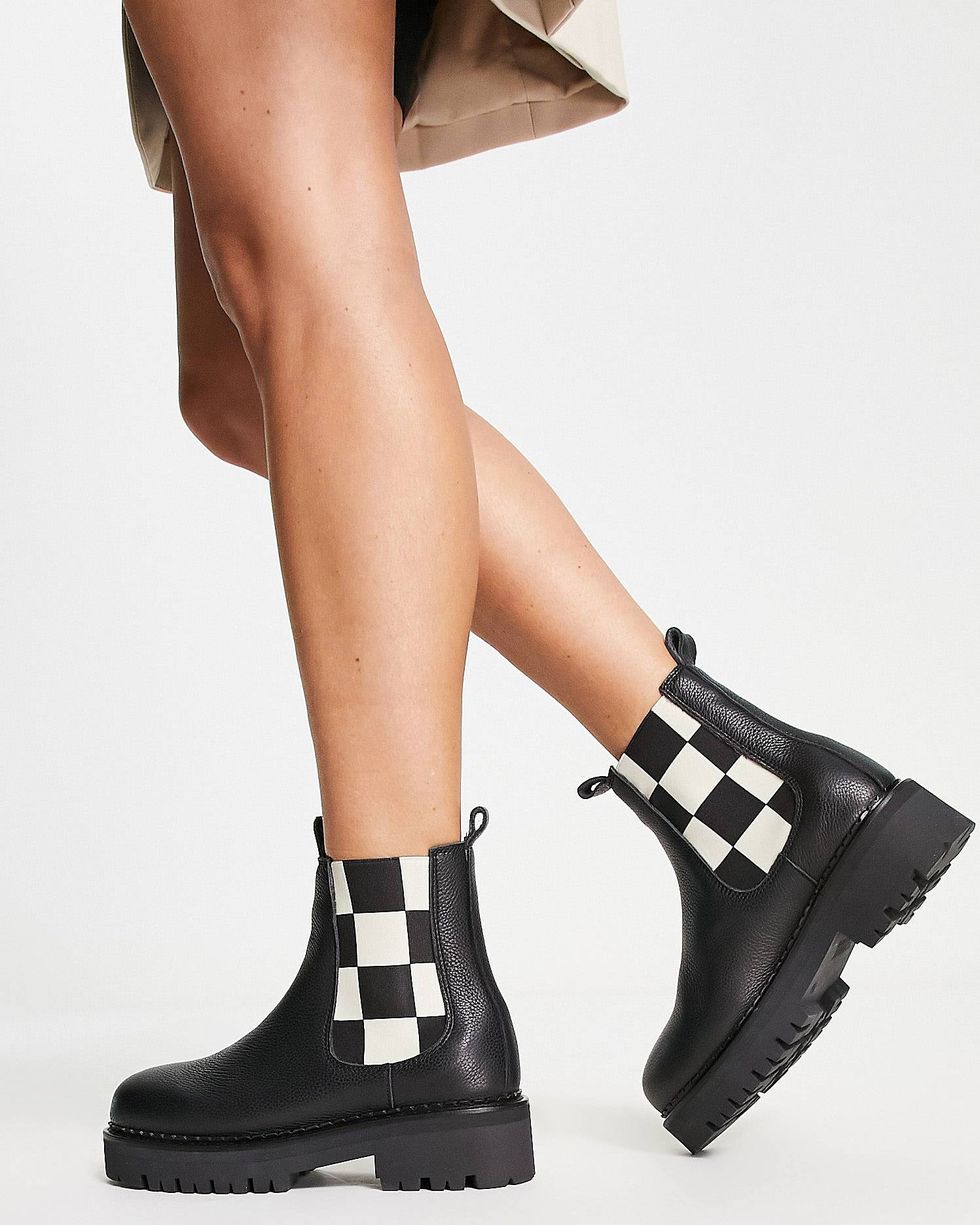  Leather Checkerboard Chelsea Boots