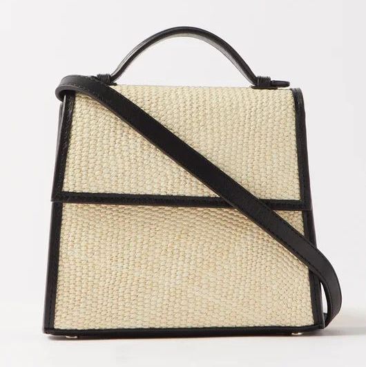 Small Leather-Trim Woven-Iraca Handbag