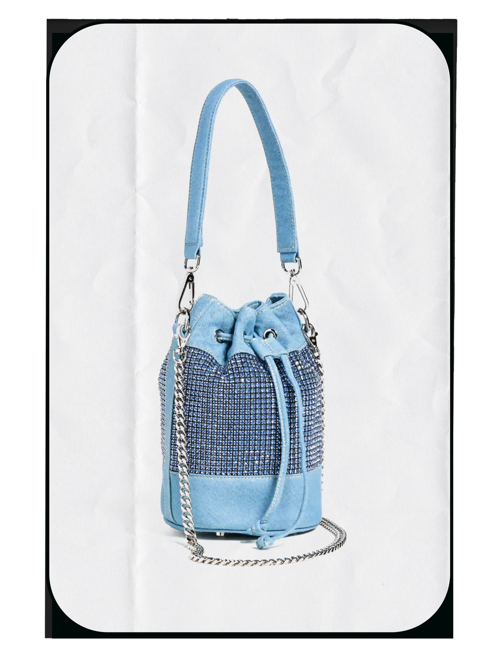 BruceGlen Blue Denim Bucket Bag with Blue Crystals | Metallic/Blue | One Size | Shopbop