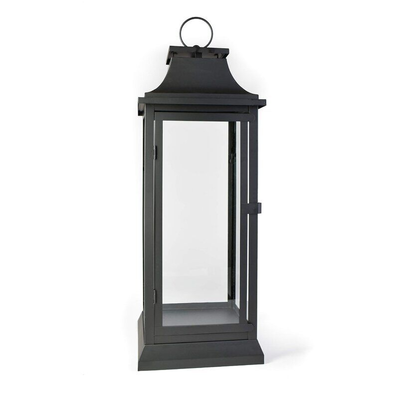 Better Homes & Gardens Decorative Black Metal Battery Operated Outdoor Lantern with Removable LED Candle 18inH
