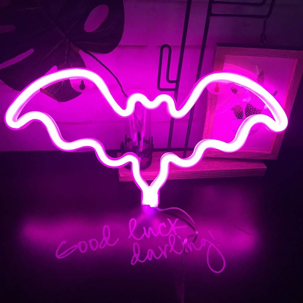 Pink Bat-Shaped Neon Sign