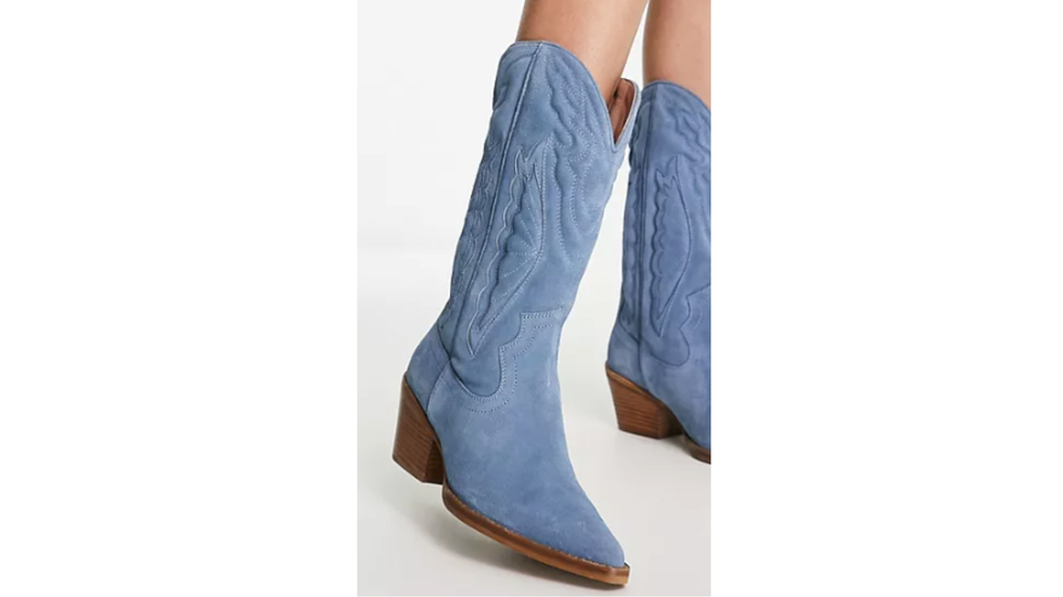 Stivali in stile western in camoscio blu denim