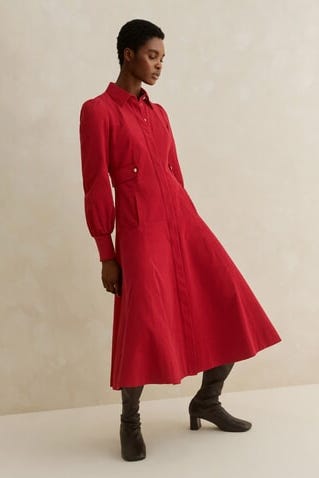 Fluid Cord Gold Button Midi Shirt Dress Fluid Cord Gold Button Midi Shirt Dress