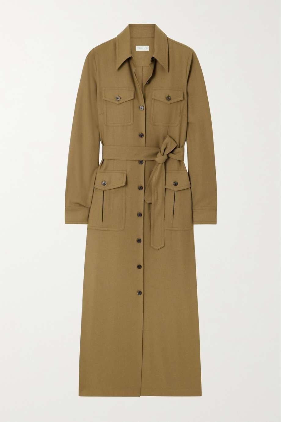 Belted wool-blend twill midi shirt dress Belted wool-blend twill midi shirt dress