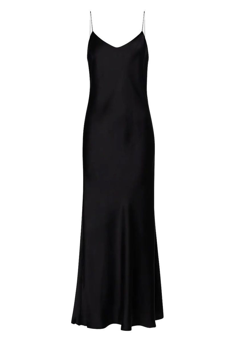 100% Silk Silhouette Cowl Slip Dress Classic Black