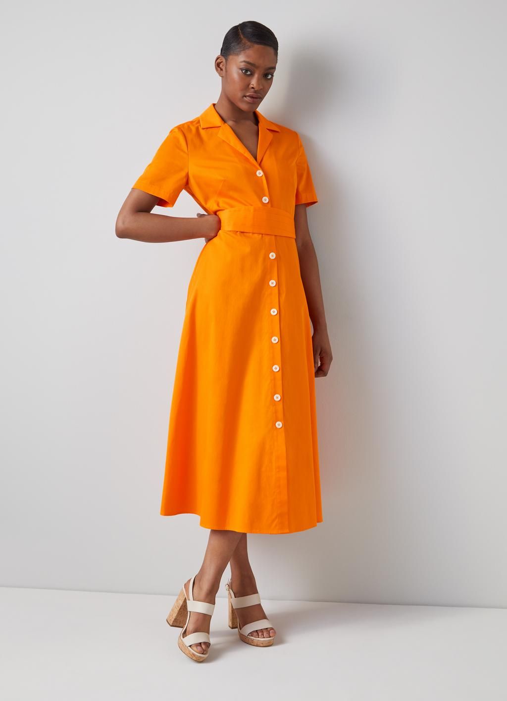 Orange button front clearance dress