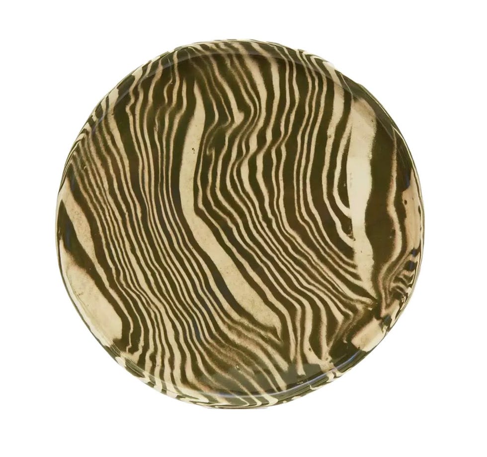 Green and white dinner plate