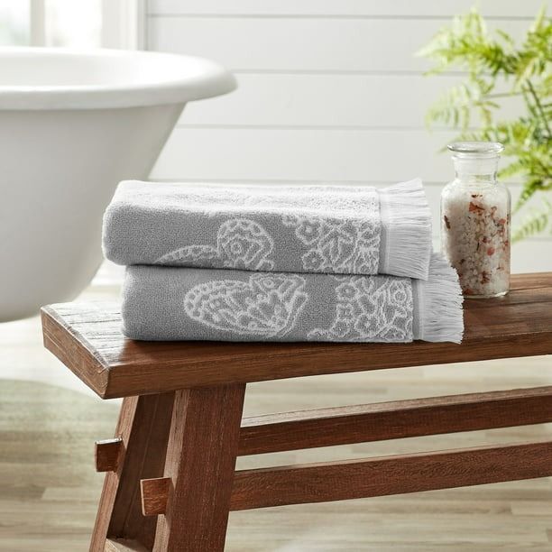 The Pioneer Woman 4 Piece Cotton Bath Towel Set, Soft Silver