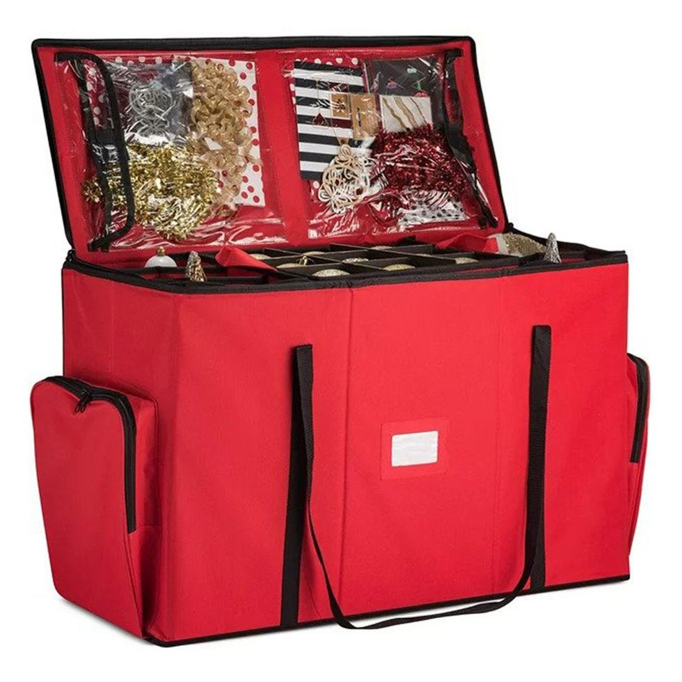 Santa's Bags Red 3 Tray Ornament Storage Drawer with Lid, Christmas Storage