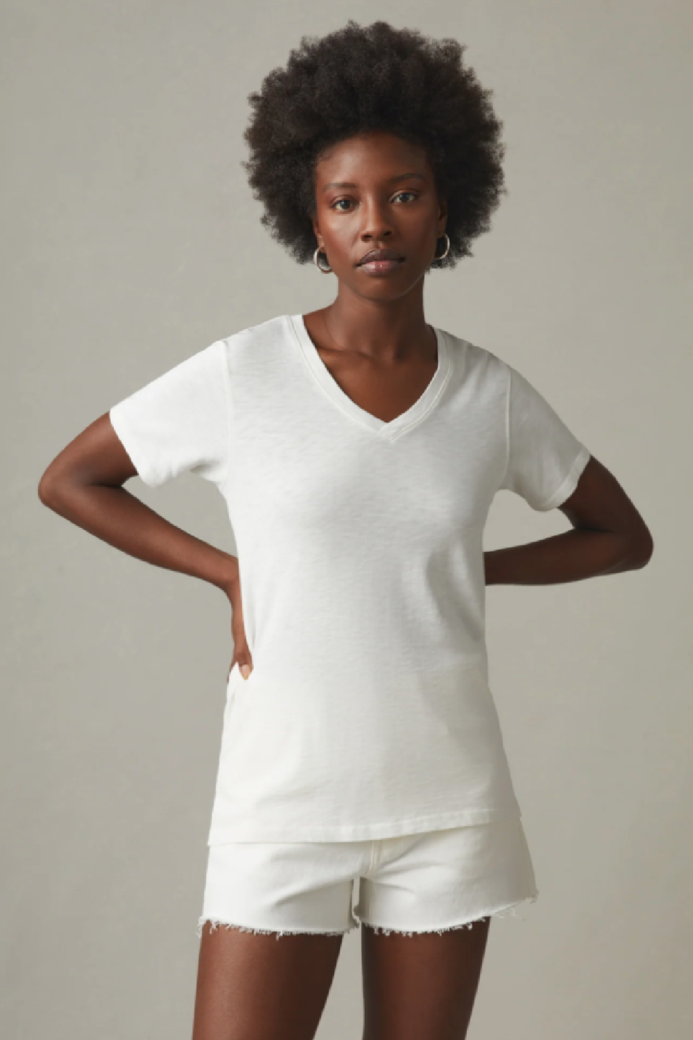 Basic White V Neck Crop T Shirt, Tops