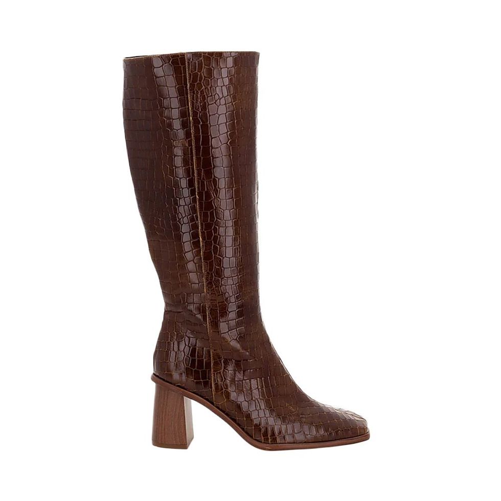ALOHAS Leather East Knee-High Boots in Crocodile Embossed