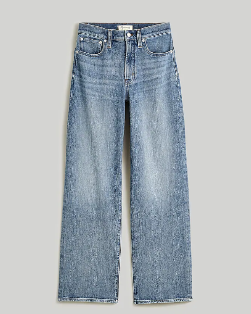 Petite Vintage Wash Split Hem Wide Leg Jeans