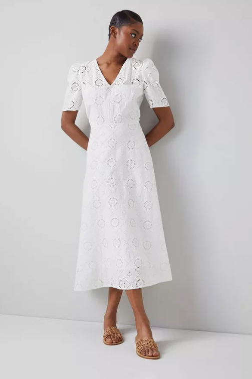 Jane White Cotton Broderie Anglaise Dress