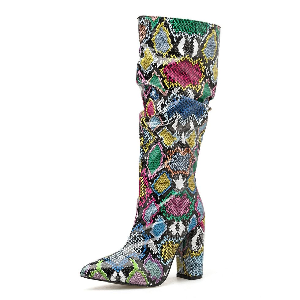 Colorful Snakeskin Knee High Boot