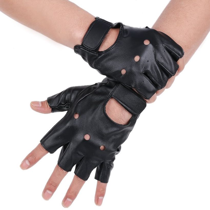 Leather Punk Half Finger Hollow Out Gloves 
