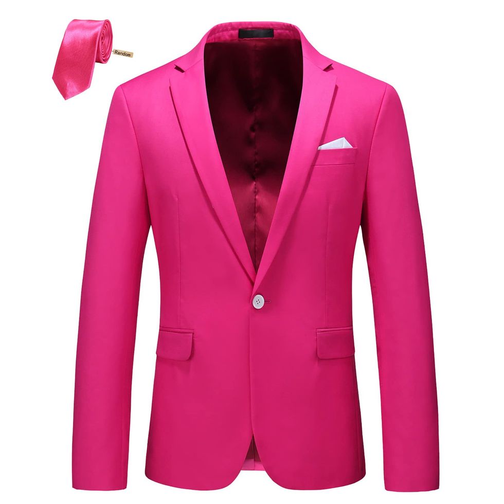 Mens Fashion One Button Slim Fit Pink Blazer