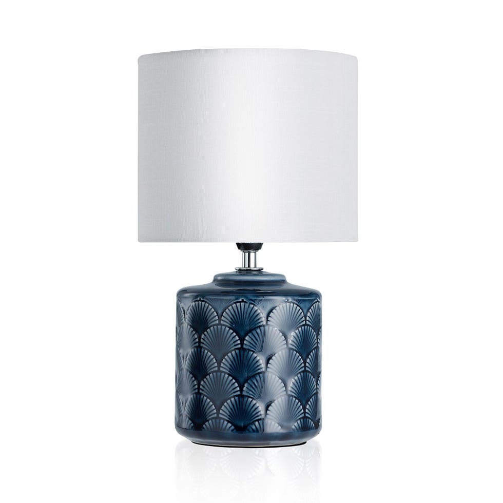 Pauleen 48021 sobremesa Glowing Midnight máx. 20W E14 Lámpara para mesita de Noche Azul y Blanco cerámica/Tela sin Bombilla