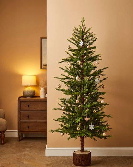 6ft Slim Alpine Christmas Tree with Wooden Base