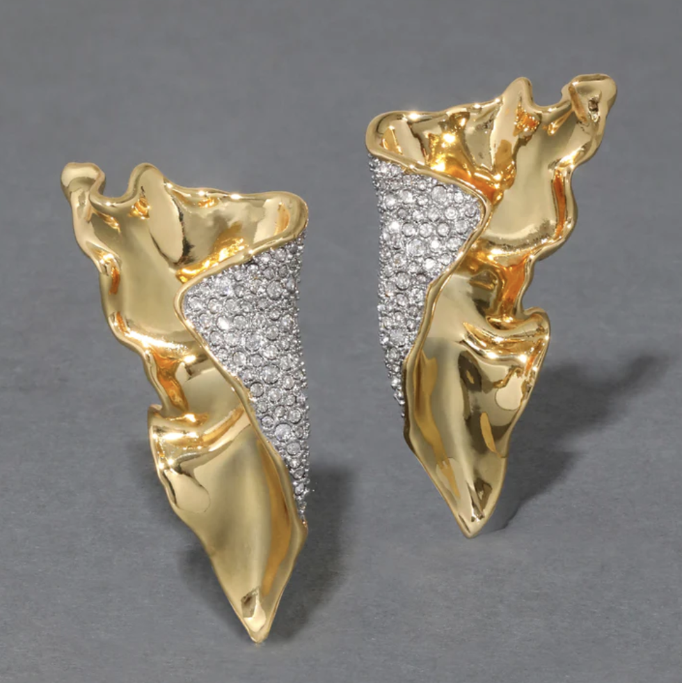 Solanales Gold Crystal Folded Earring