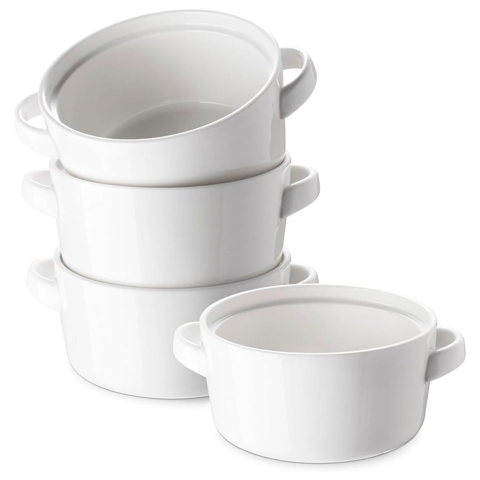 Bake & Serve - Large Ceramic Soup Bowls With Handles and Lids - 30 Ounce -  Set of 2