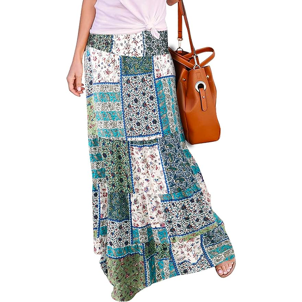 Womens Summer Bohemian Vintage Print Elastic Long A Line Skirt